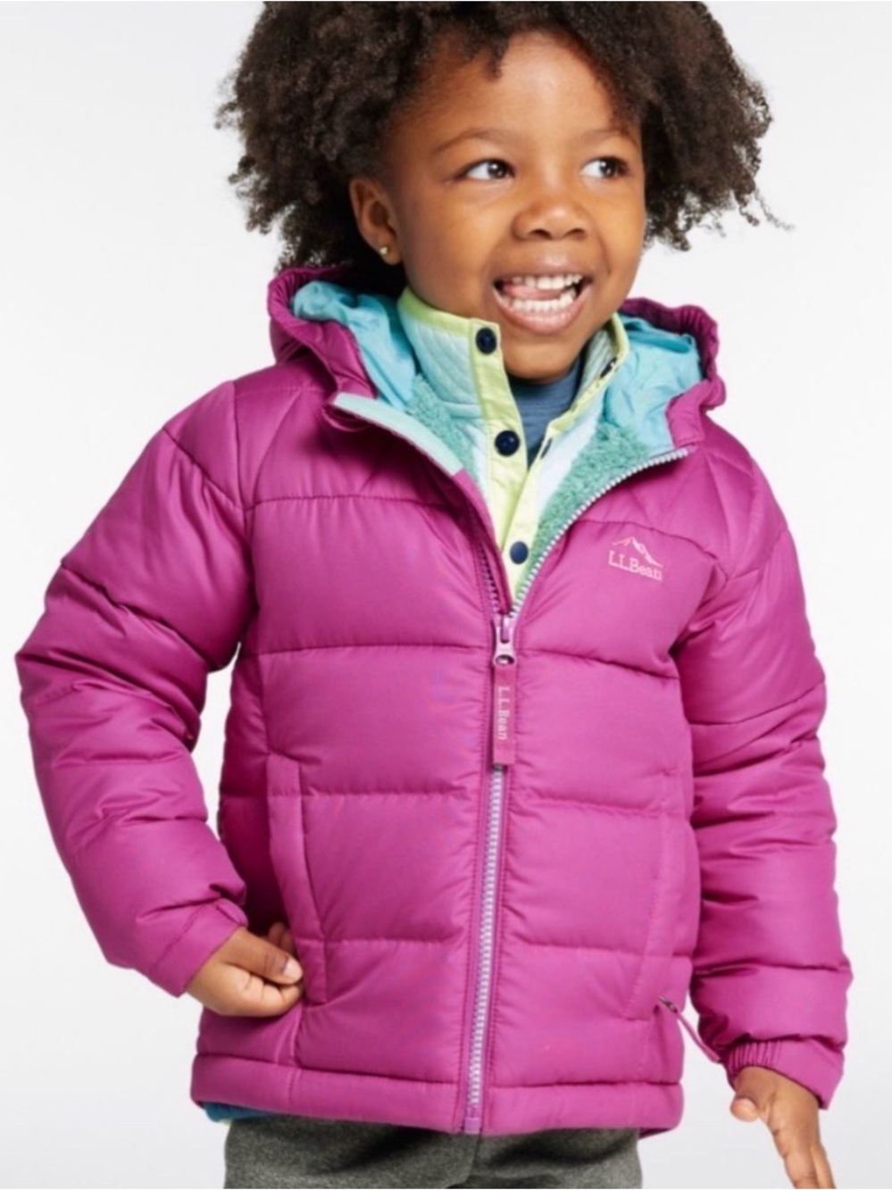L.L. Bean Kids Down Jacket - 2T Pink with Teal Lining